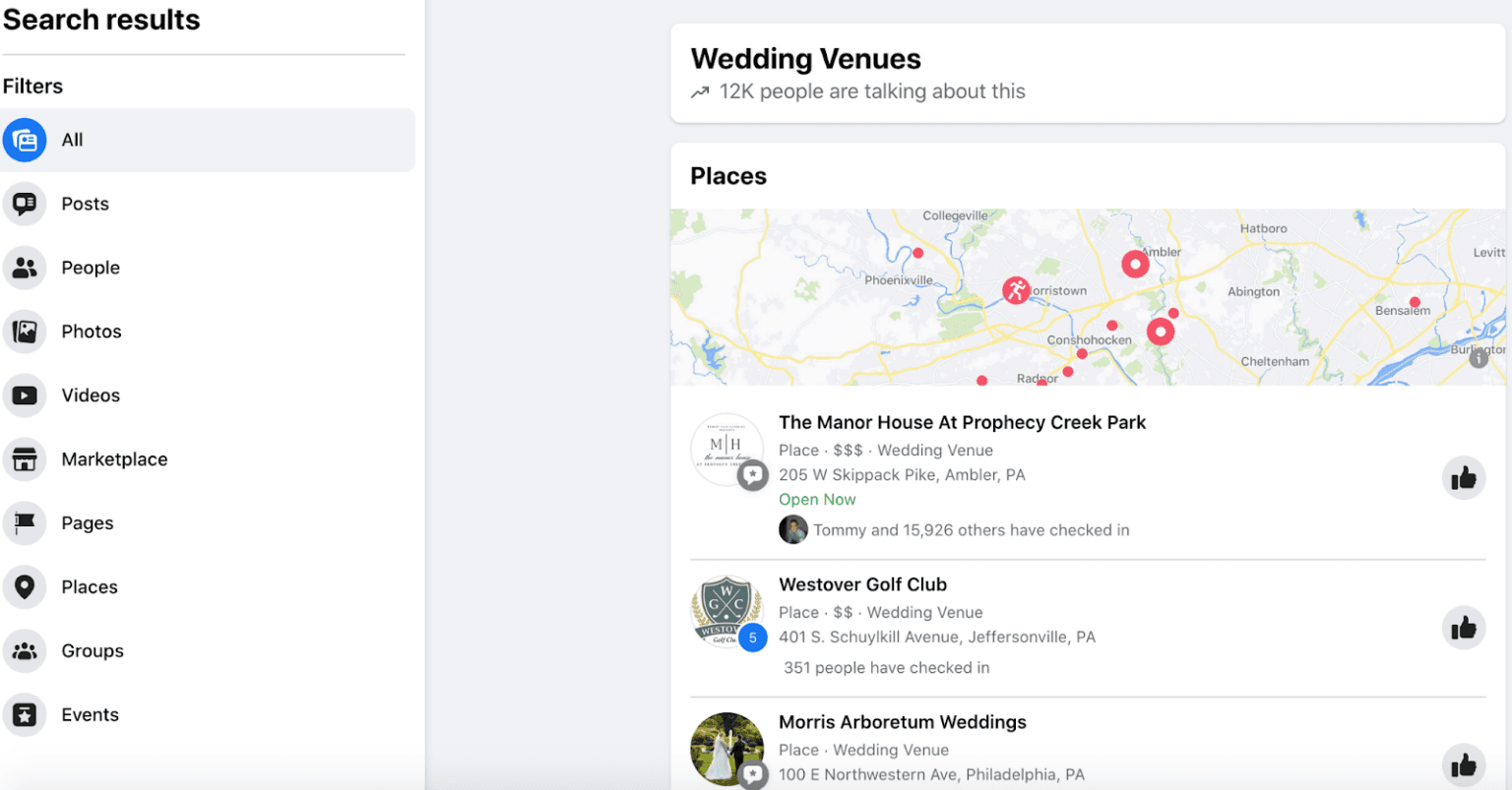 Facebook social proof for a wedding venue