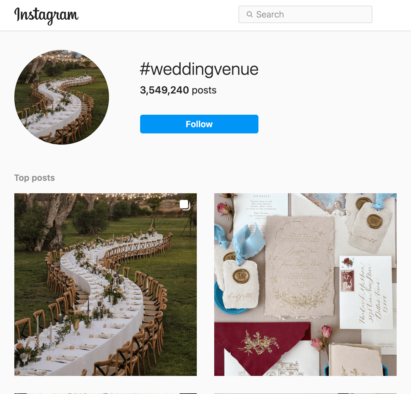 Instagram social proof for a wedding venue