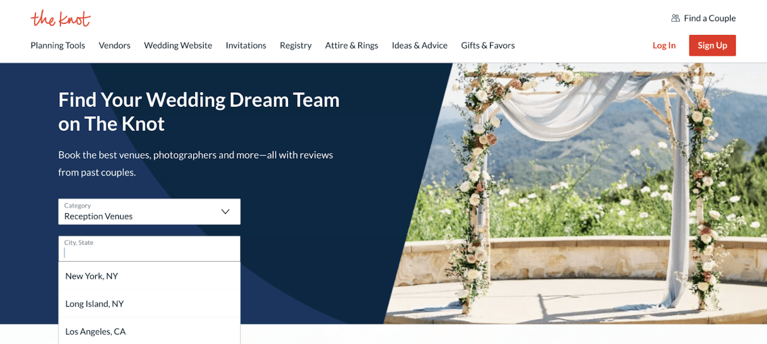 The Knot wedding directory listing