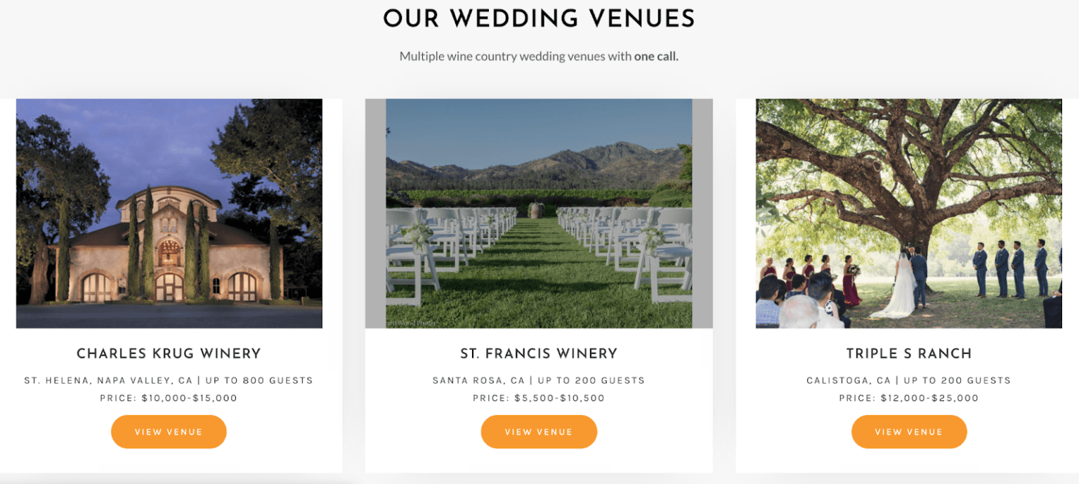 Venue directory comparison listings