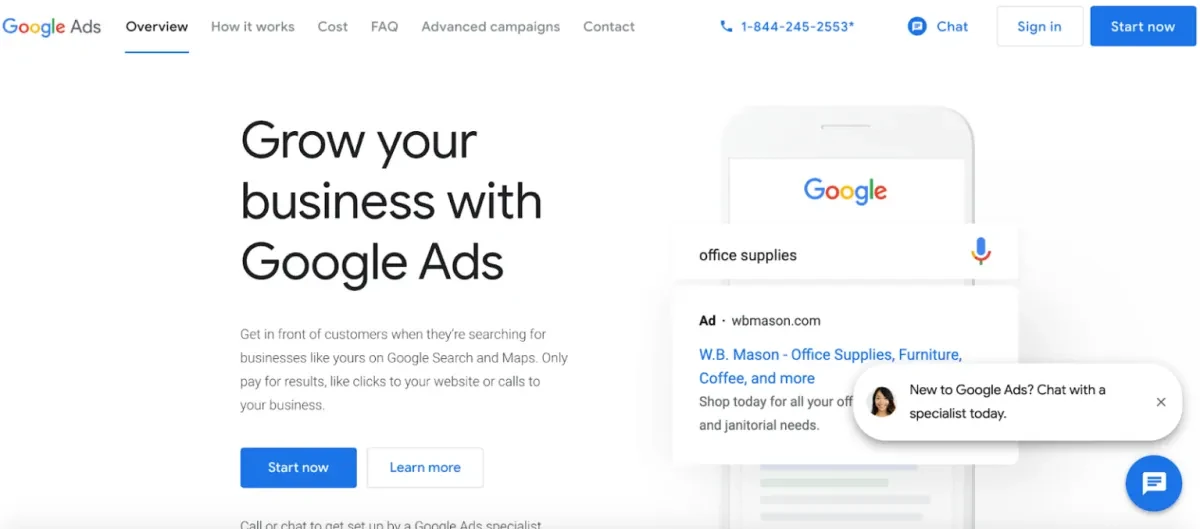 Google Ads venue campaign example