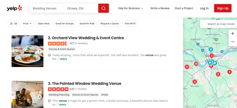 Venue listings and visibility example